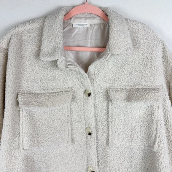 BeachLunchLounge Tory Fleece Jacket Teddy Sherpa Shacket Cream Size Large - Picture 5 of 11